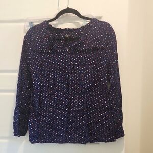 Talbots Women's Navy Polka Dot Top med petite